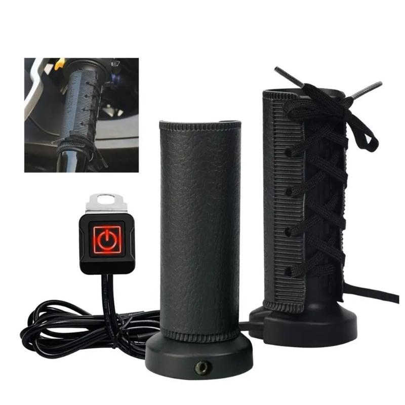 Motorcycle Electric Heated Grips Scooter Moped Bar Hand Warmer Cover Adjustable Temp Hot Handlebar USB Charging 1 Pair