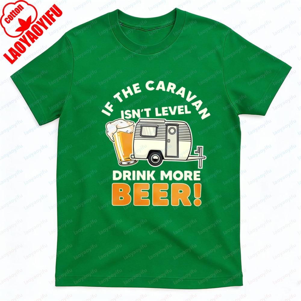 

Men TShirt Summer Casual Short Sleeve Cotton Beer Caravan Humor Graphic Tee for Outdoor Camping Party Gift Fashion Top S