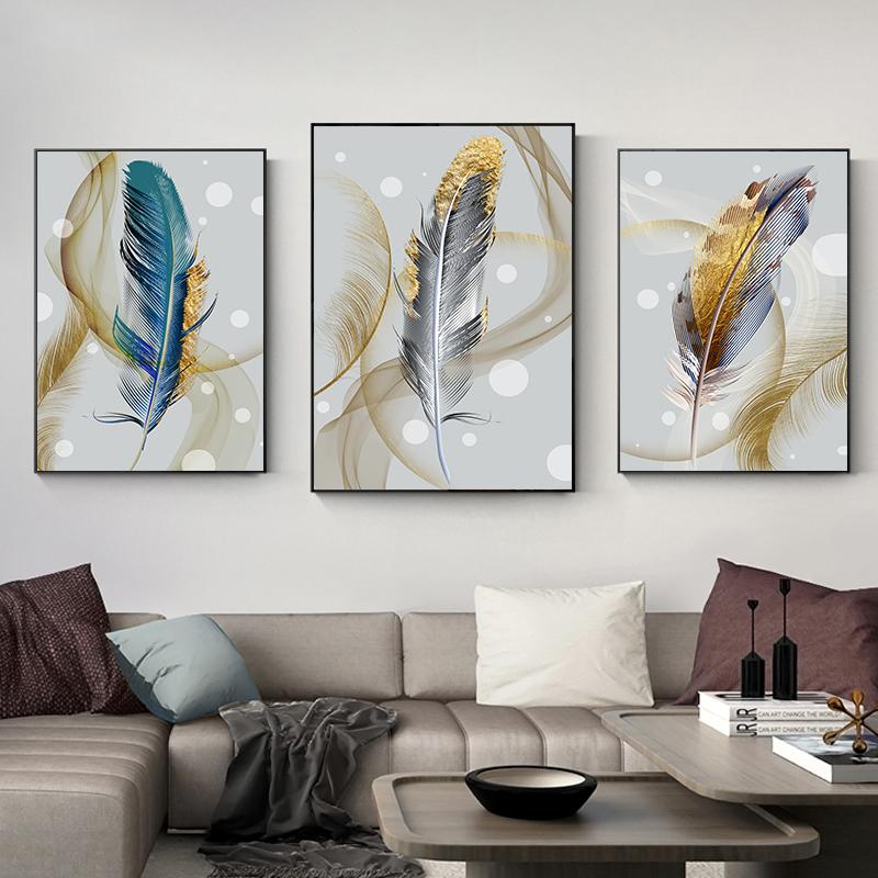 Abstract Gold Foil Feather Canvas Paintings Nordic Wall Art Posters and Prints Modern Living Room Bedroom Decoration Pictures