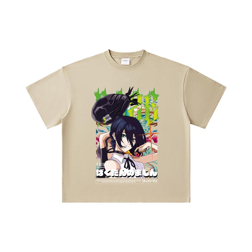 260 GSM Double Yarn 32 Count 100% Cotton Chainsaw Man V54 Reze Print Unisex Heavy Cotton T Shirt