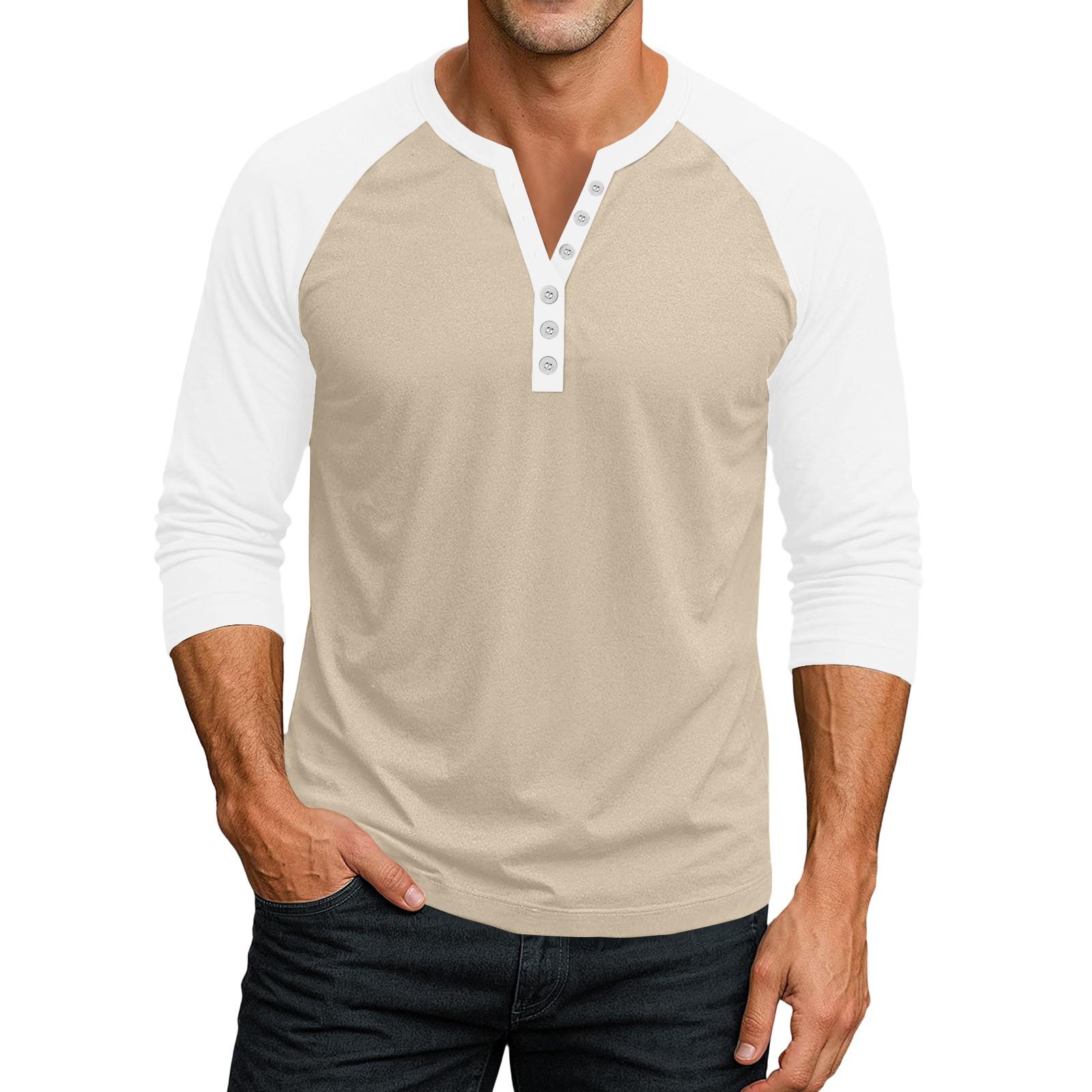 

Men s Button-Down Contrast Raglan 3/4 Sleeve Top L білий