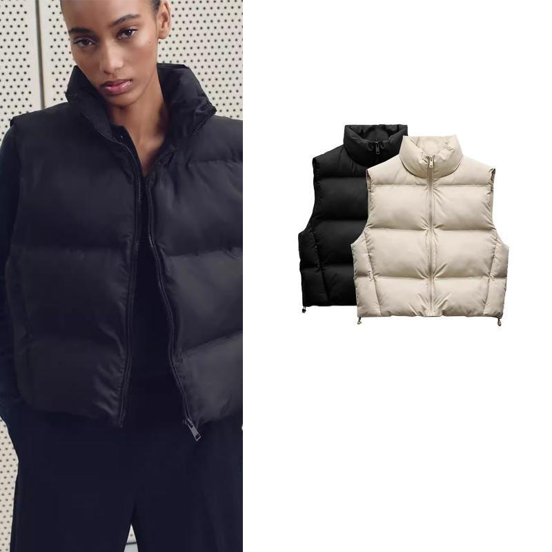 Fall and Winter New Women's Clothing Fashion Style Stand Collar Sleeveless Heattech Short Cotton Jacket Vest Waistcoat 3046224