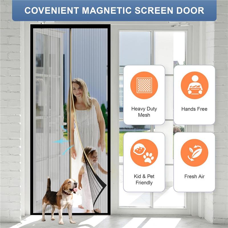 2026 Vylepšená síťovina dveří s magnetem Moskytiéra Magnetická Udržuje hmyz venku Rám Suchý zip, Volné ruce, Vhodné pro domácí mazlíčky a děti