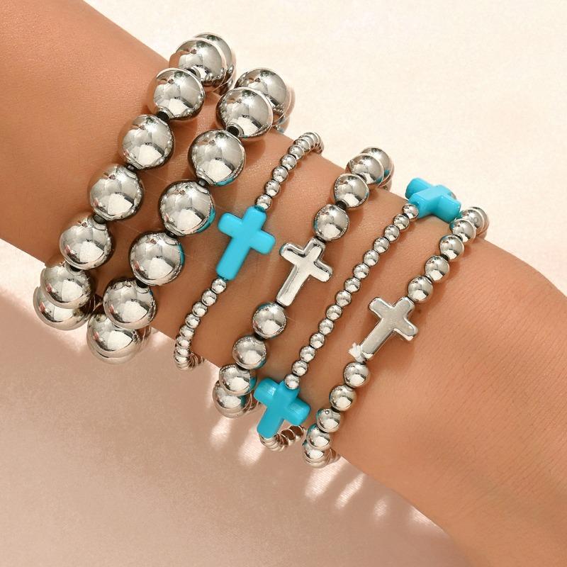 

Серебряный браслет из бусин Ювелирные изделия Мода Универсальный Женский Личность Простой Цвет Крест Ювелирные изделия