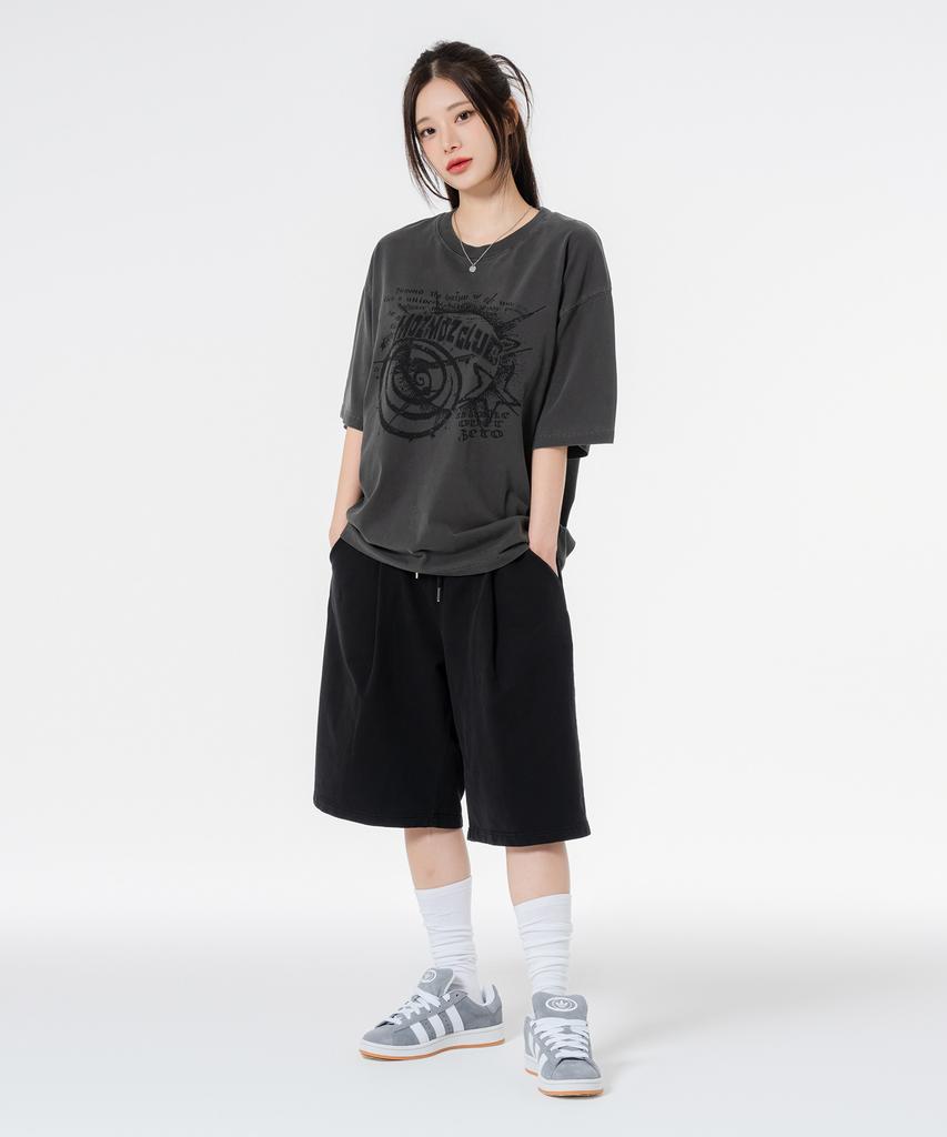 MOZMOZ Planet Oversized Pigment Short Sleeve T-Shirt Charcoal