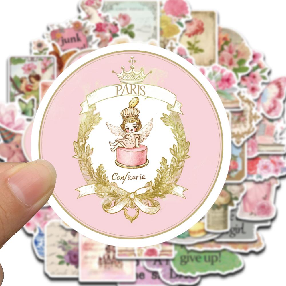 50PCS Retro Pink Collage Doodles Sticker Cartoon Laptop Graffiti Luggage Home Waterproof Art Picture Scrapbook Cartoon Sticker