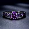1 Pc Black Golden Color Princess Cut Purple Stone CZ Claw Rings Wedding Band Jewelry Valentine's Day Gifts
