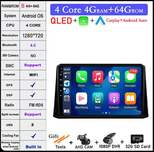 For Toyota Corolla 2019-2020 Auto GPS Navigation Android 14 WiFi lPS/QLED Screen RDS Stereo Radio CarMultimedia Player 4GLTE