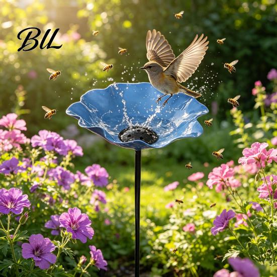 Bee Watering Station Garden Metal Flower Stake Decorative Bird Bath Ground Insert Butterfly Drinking Bowl for Backyard Pollinators Wild Birds
