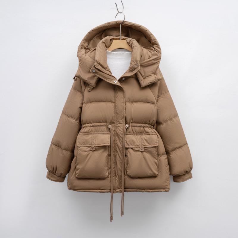 Down jacket women's winter fashion waist thin small warm thickened hooded jacket
