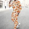 Men Orange Color Block Leopard Pumpkin Sunflower Print Long Sleeve Sweatshirt Jogger Pants Two Piece Suit