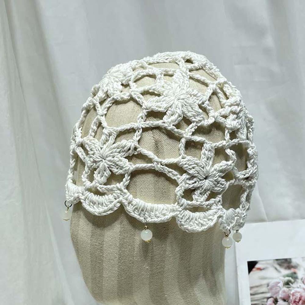 Bohemian Style Crochet Flower Knitted Hat Handmade Woven Cap Casual Hollowed Out Beanie Cap Summer