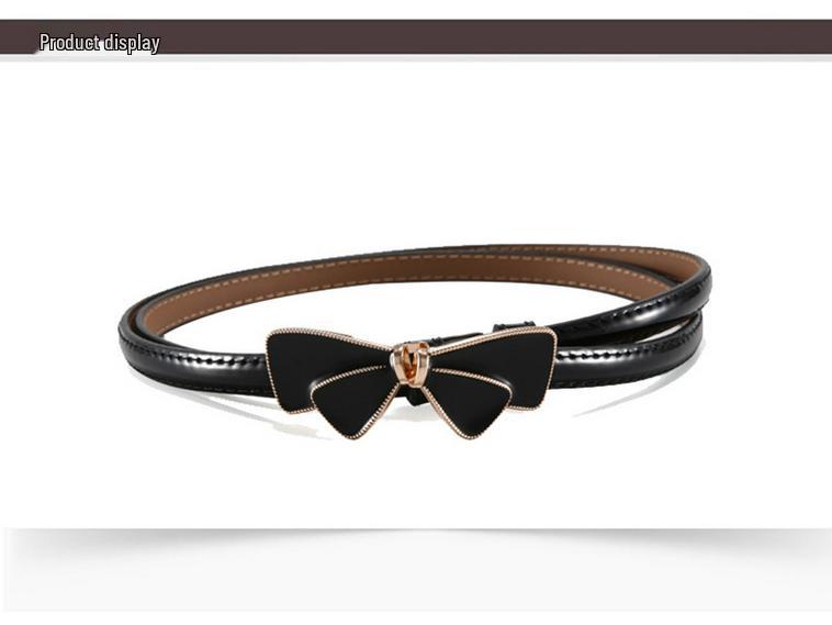 Women's Fashion Black Patent Leather Belt with Bowknot - Versatile, Genuine Leather Waist-Cinching Accessory
