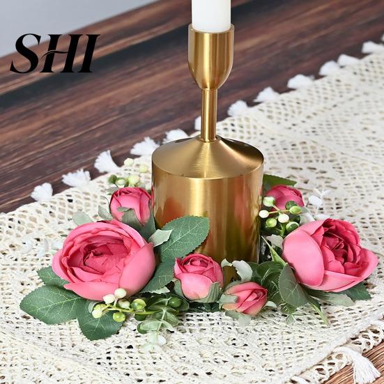 Artificial Wreath 2Pcs Candlestick Garland Lifelike Candle Holder Realistic Flower Home Decor Long-lasting for Party Decoration High-quality