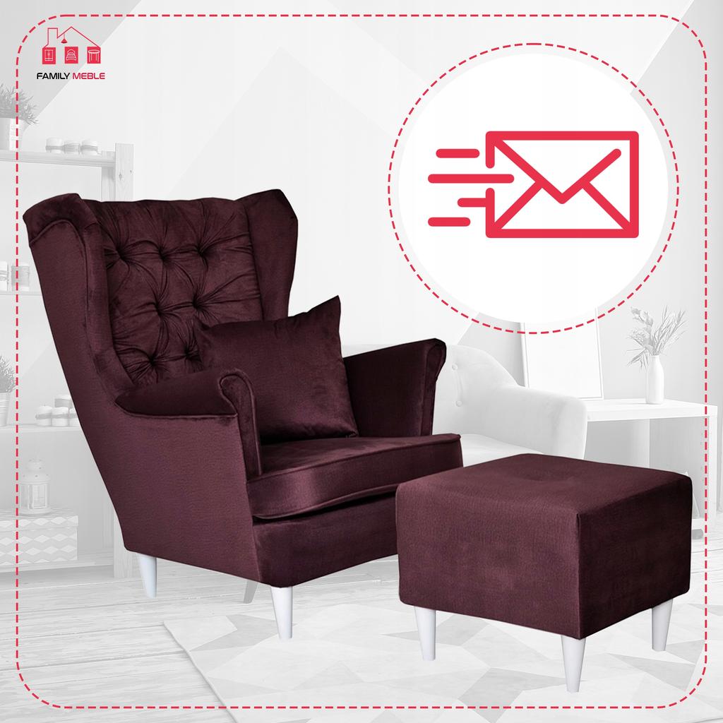 Gaja Wing Chair with Footrest Scandinavian Family Meble Burgundy Velvet