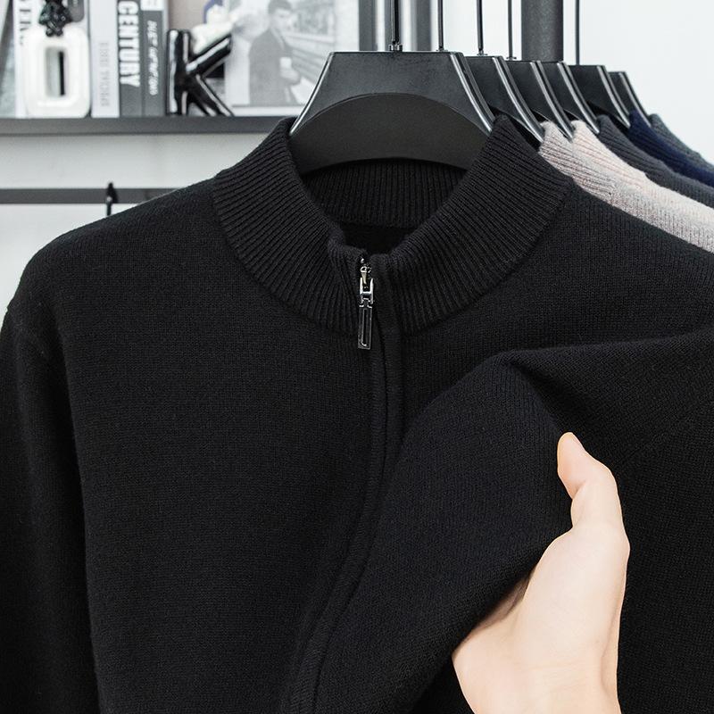 Men's 100% Pure Wool Thickened Cardigan Jacket - 600g High-End Zipper Sweater