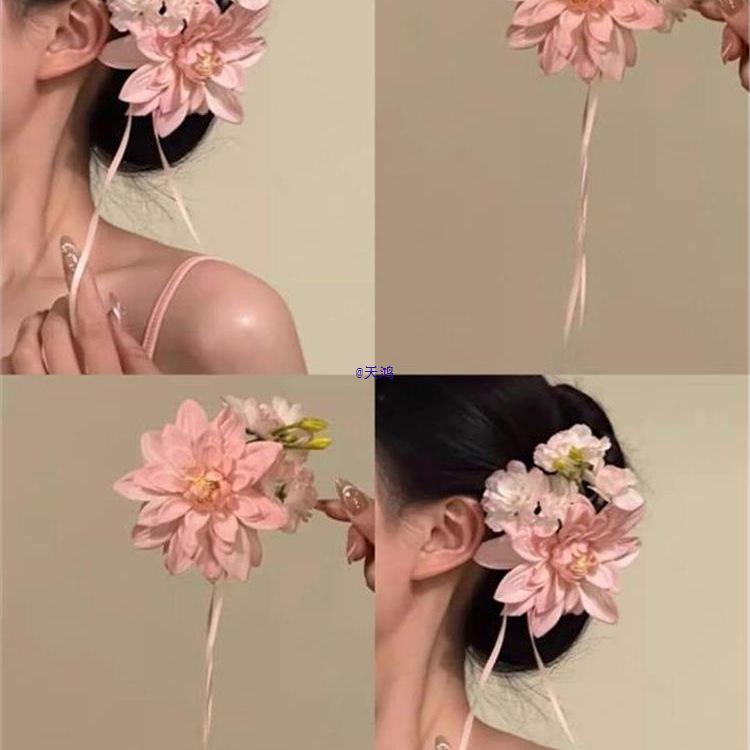 

Pink Floral Ribbon Headdress with Side Bangs - Women s Seaside Vacation Accessory Mousse Pink 1 piece [Full Atmosphere]