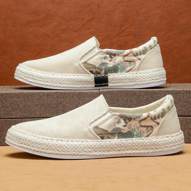 

Men s Espadrilles Woven Corduroy Casual Loafer Slip-on Fisherman Shoes Walking Boat Shoes 44 бежевий