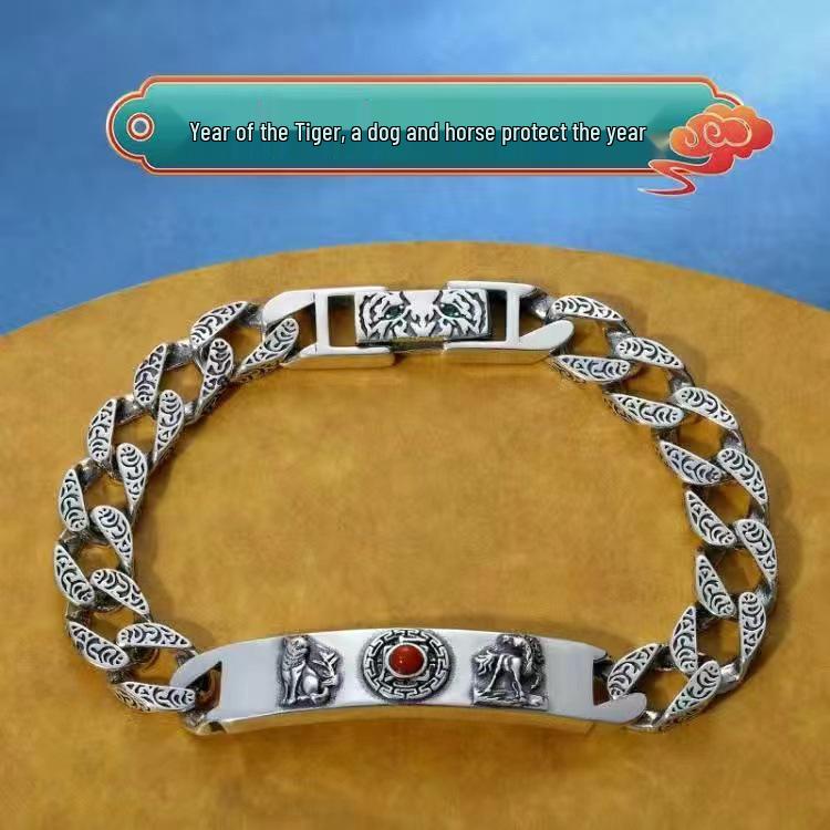 

Серебряный браслет со знаками зодиака для мужчин и женщин - талисманы Тигра, Змеи, Обезьяны, Свиньи, модный, парный стиль, лидер продаж. 22 cm