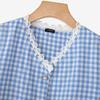 VONDA Women V Neck Short Sleeve Lace Crochet Patchwork Buttons Plaid Casual Blouse