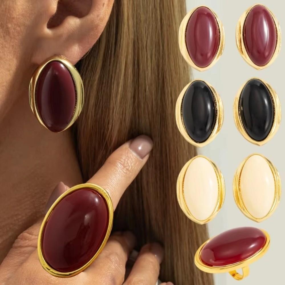New Geometric Resin Dangle Earrings Vintage Red Large Stud Earrings Vintage Trend Sweet Oval Earrings for New Year Party