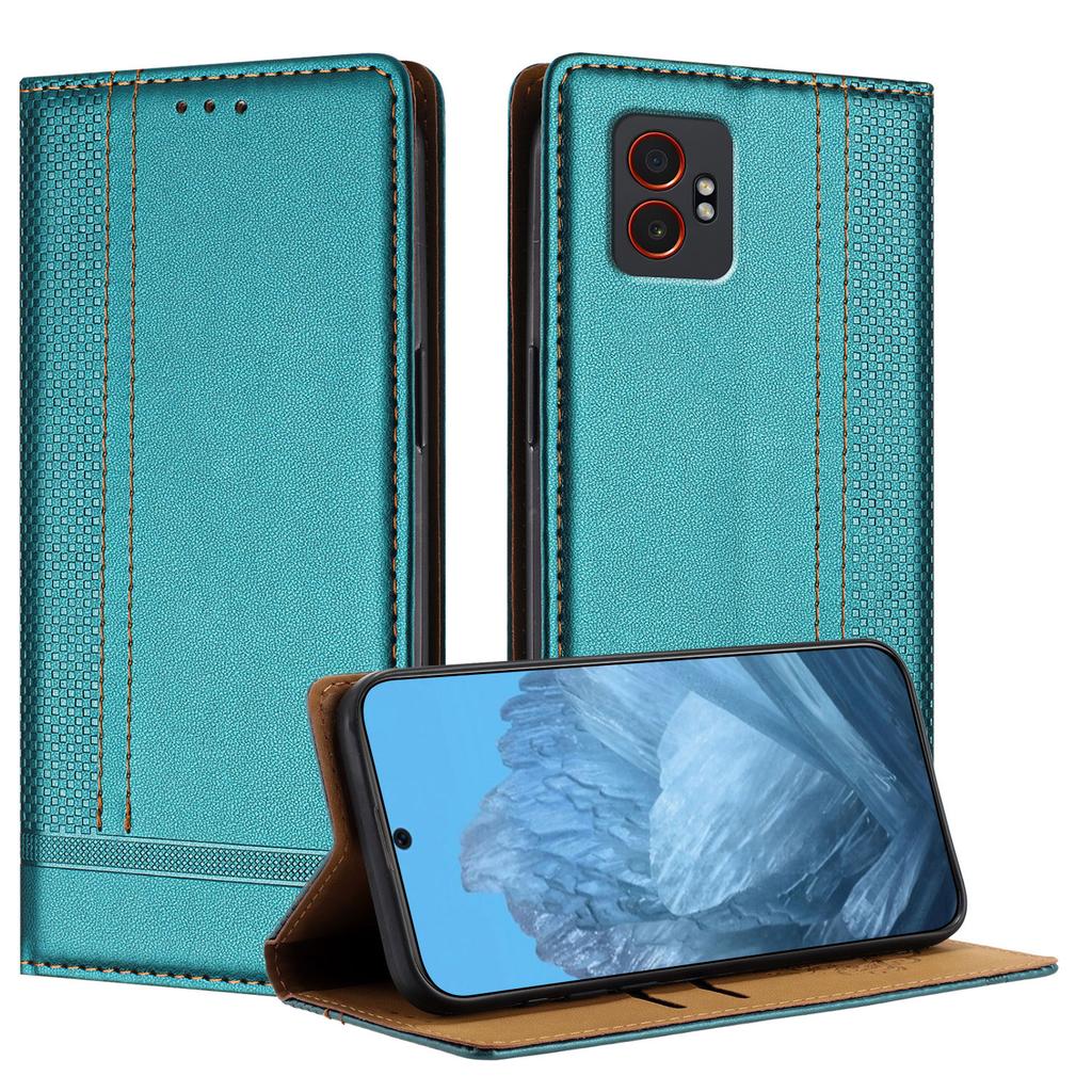 For Samsung Galaxy XCover7 Pro Case L-Shaped Grid Pattern Leather Stand Phone Cover with Card Slots