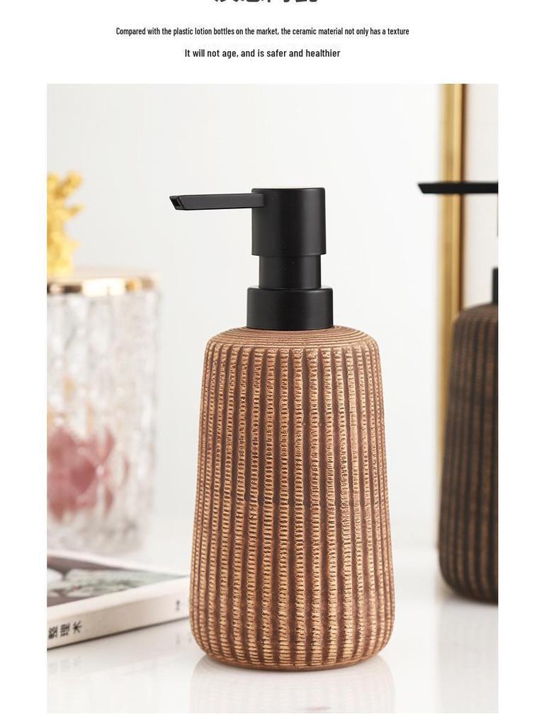 Vintage Keramik Lotionflasche mit vertikalen Streifen - 400 ml Duschgelspender für Hotel oder Zuhause.