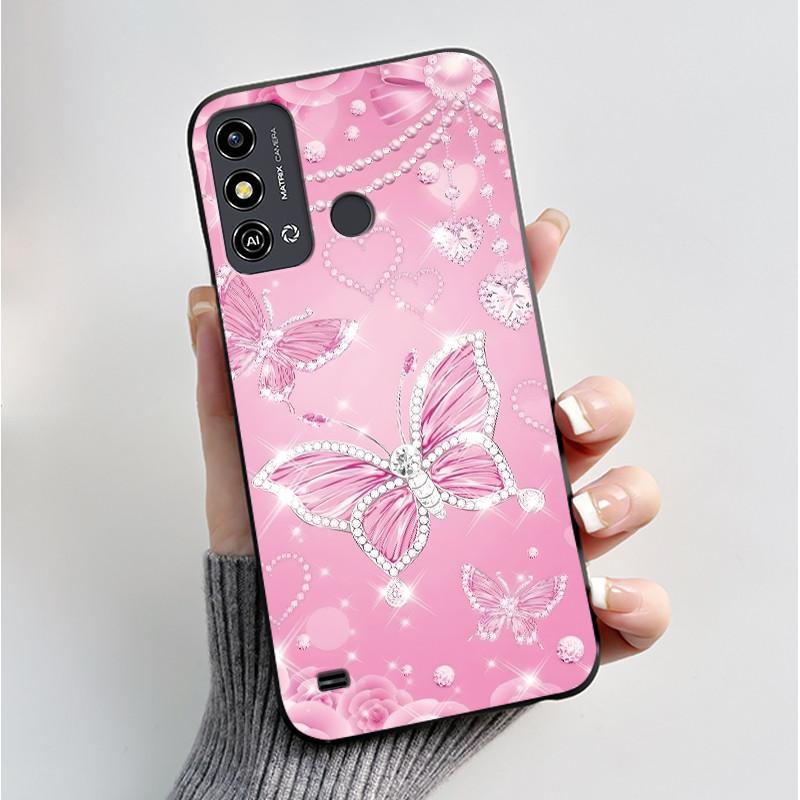 Case For ZTE Blade A53 BladeA53 Pro Casing Luxury Fashion Butterfly Flowers Black Soft TPU Silicone Protective Cover Phone Shell
