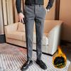 Winter new men's fleece pants slim-fitting solid color thickened thermal suit pants small straight pants thick