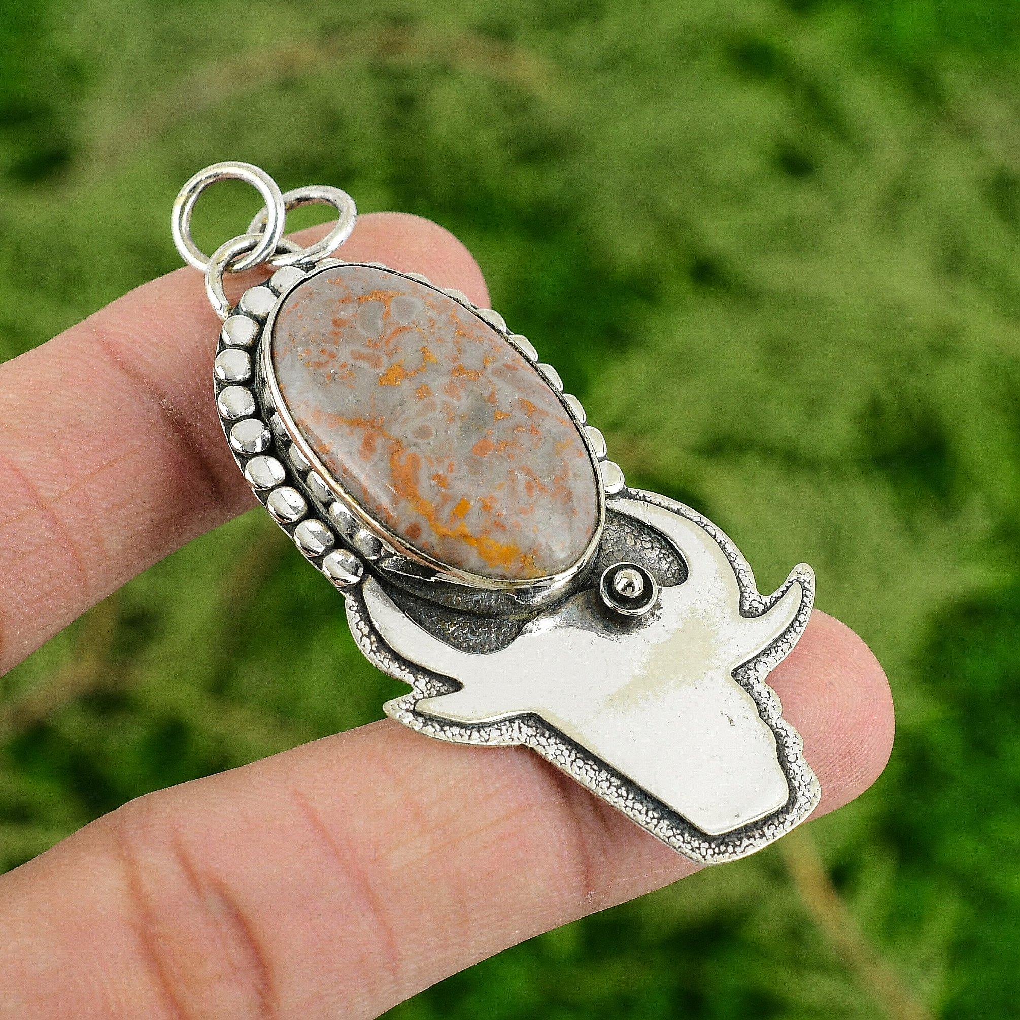 

Daughters Day Deal 925 Silver Oval Natural Polka Dot Agate Bezel Pendant Jewelry