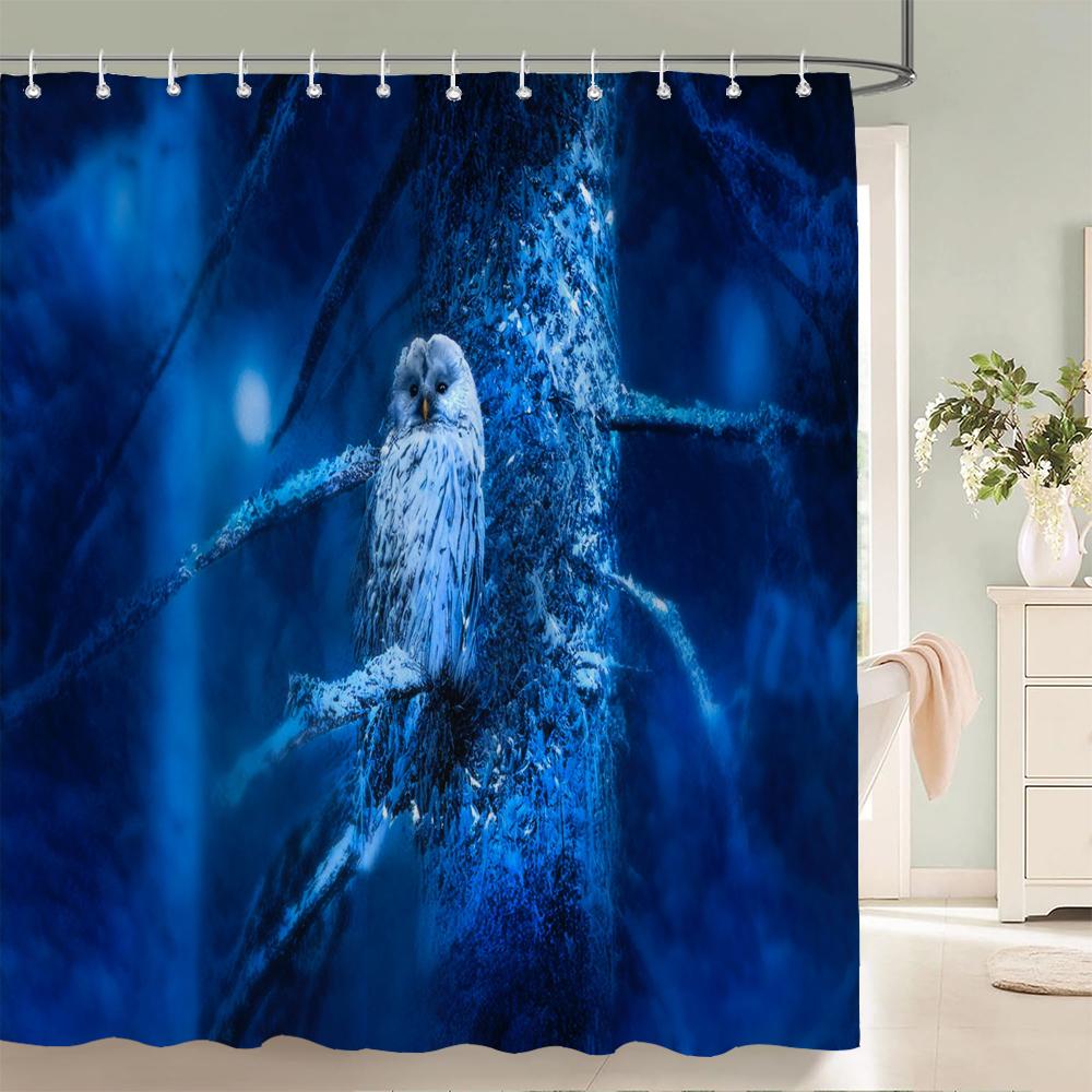 Night Forest Animal Owl Printed Shower Curtain Washable Curtain With Hook Bathroom Decorative Curtain 3D Shower Curtains 180*200