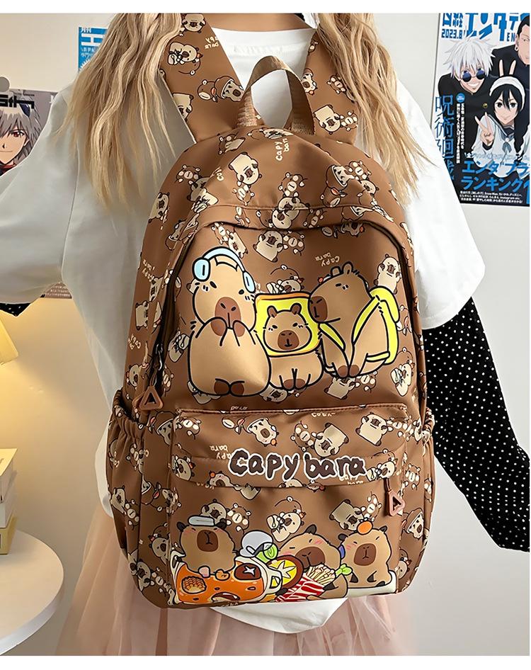 2025 Trendy Capybara Print Backpack: Cute, Fashionable, Versatile Double Shoulder Bag with Large Capacity for Students