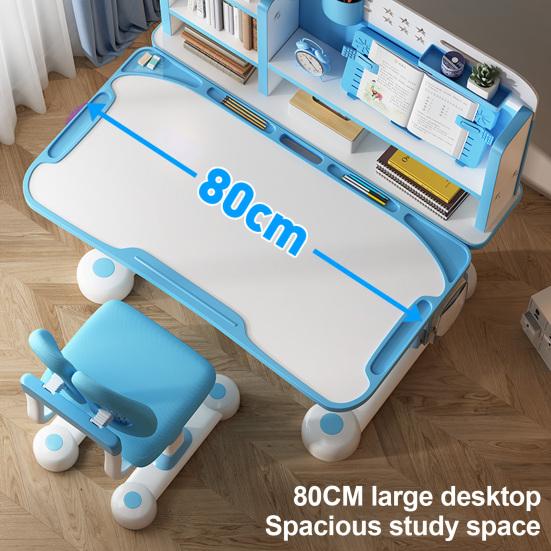 Learning Desk Chair Set 2Pcs/Set Kids Study Set, Height Adjustable Children School Table with Sitting Corrector, Ergonomic Book Stand, Foot