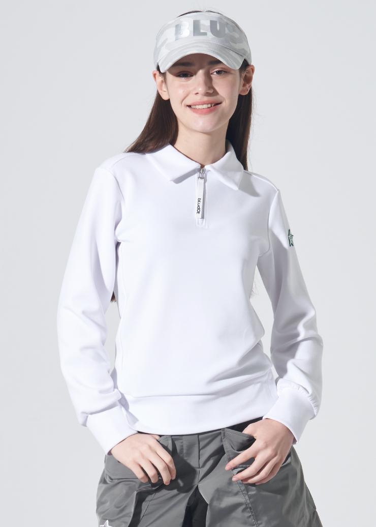 Blue Dot Volume Half-Zip Polo Shirt_Wh 90