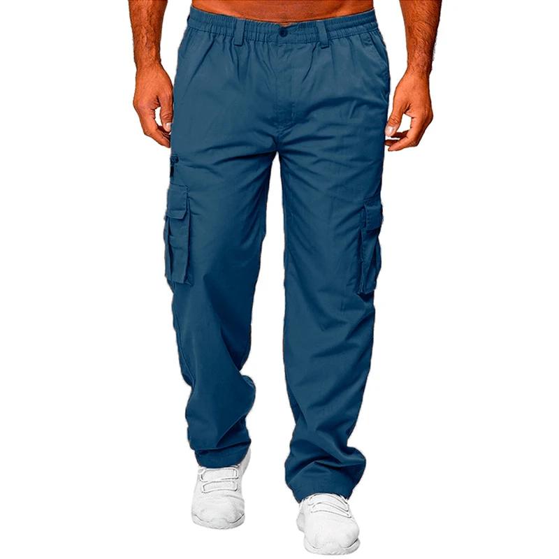 Men Multi Pocket Cargo Pants Loose Straight Leg Casual Work Trousers Elastic Waist Solid Color Outdoor Daily Wear Pants Plus Size S-5XL