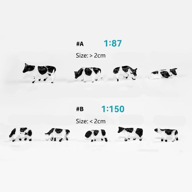 10Pcs 1:87 Scale Realistic Cow Models Toy Miniature ABS Farm Animal Ornament For Home Decoration And Classroom Education
