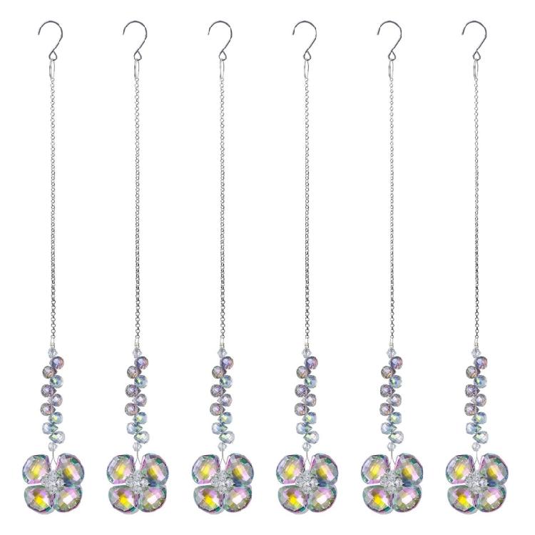 6 Piece Artistic Mineral 4 Leaf Shamrock Hangings White Mineral Wind Chime Upgrades for Attractive Spectrum Displays