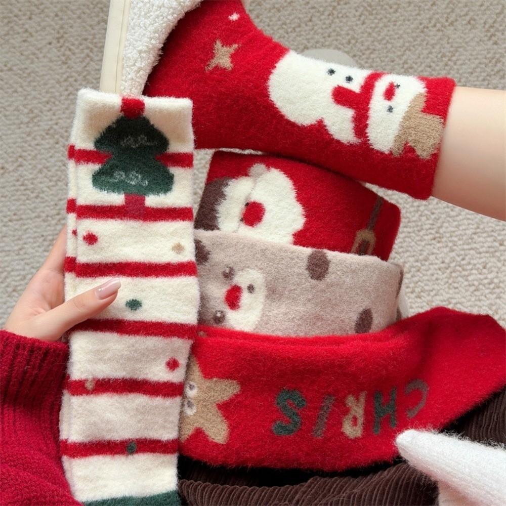 Christmas Tree Christmas Thick Thermal Socks Snowman Sleeping Slipper Socks Winter
