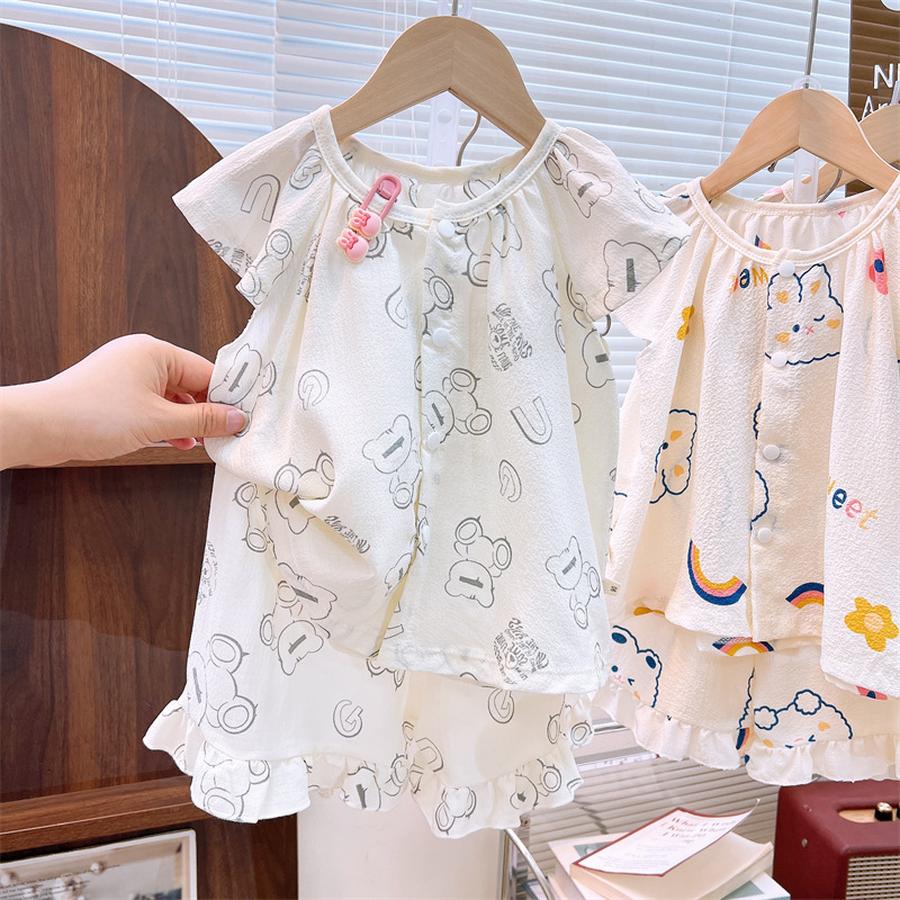 New Summer Sleeveless Set Thin Baby Girls Breathable Air-Conditioned Clothes Fashion Casual Pajamas Summer Style