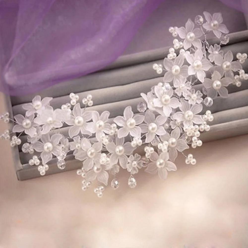 Hair Jewelry Tiara Beautiful Bride Headdress Imitation Pearl Flower Wedding Bridal  Accessories for Women