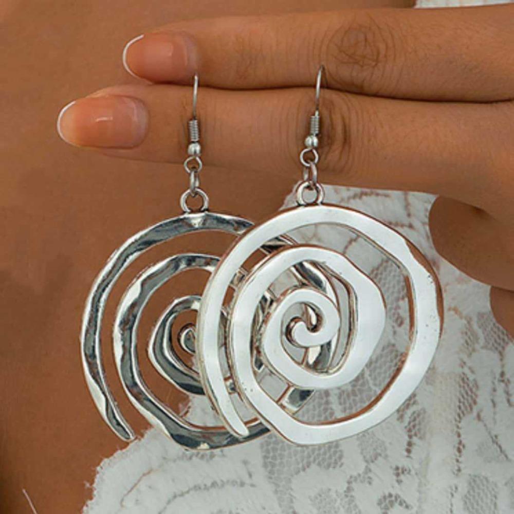 Bohemia Fashion Sliver Color Thread Vortex Symbol Dangle Earrings for Women Simple Retro Beach Mermaid Earrings Jewelry Gifts