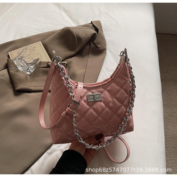 Niche Design Diamond Check Chain Single Shoulder Armpit Tote Bag 2025 New Trendy High-end Simple Commuter Crossbody Bag