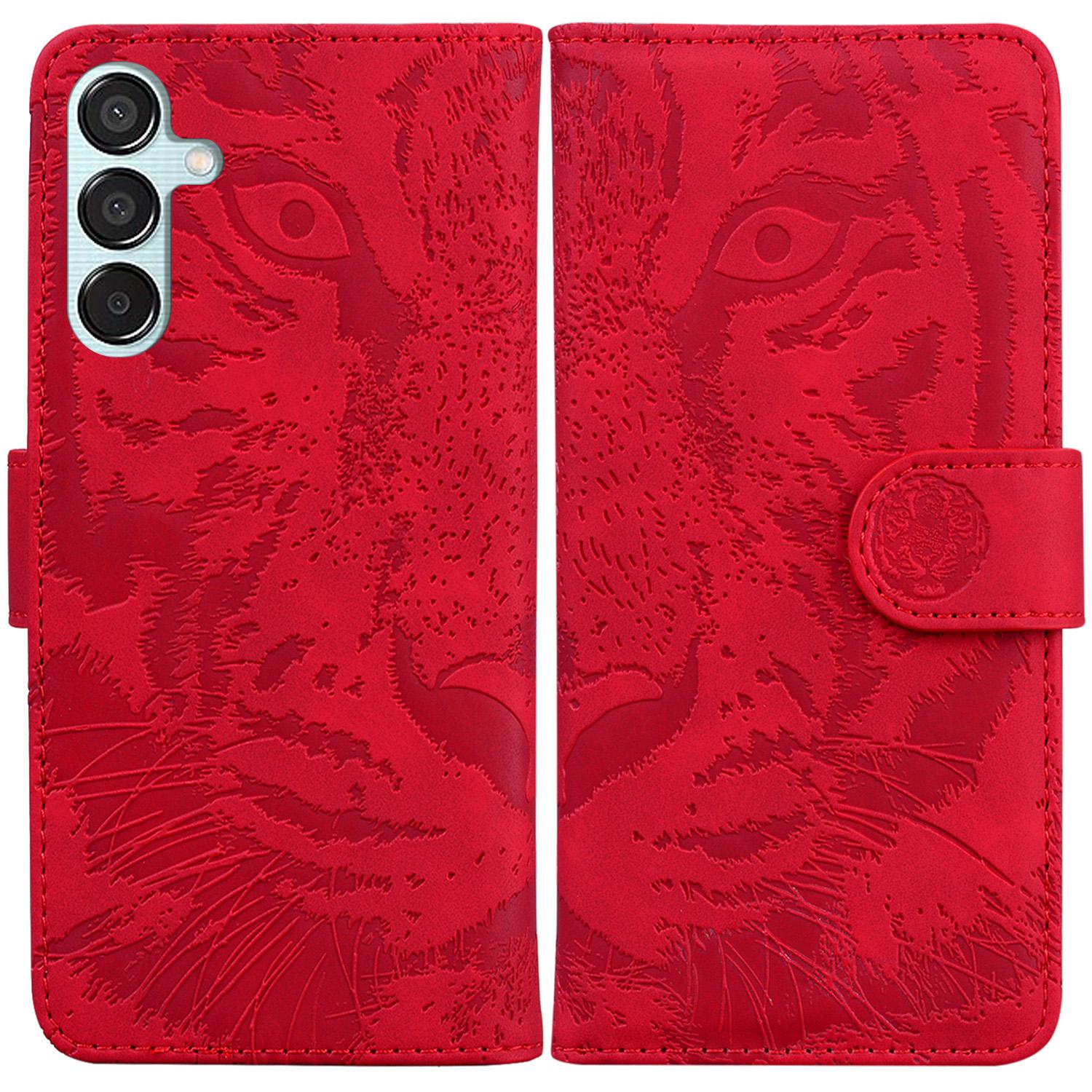 

For Samsung Galaxy M15 5G/F15 5G Wallet Case Tiger Pattern Leather Phone Cover Red