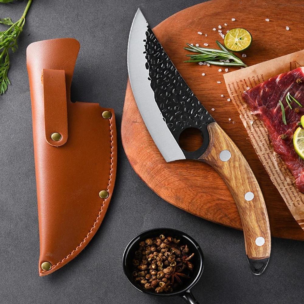 Stainless Steel Butcher Boning Knife Handmade Forged Knife Meat Cleaver Vegetable Slicing Knife Fish Knife with Wooden Handle