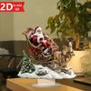 2D Santa & Reindeer Sled Pendant. Multi-purpose holiday decor for home, office & coffee shop.