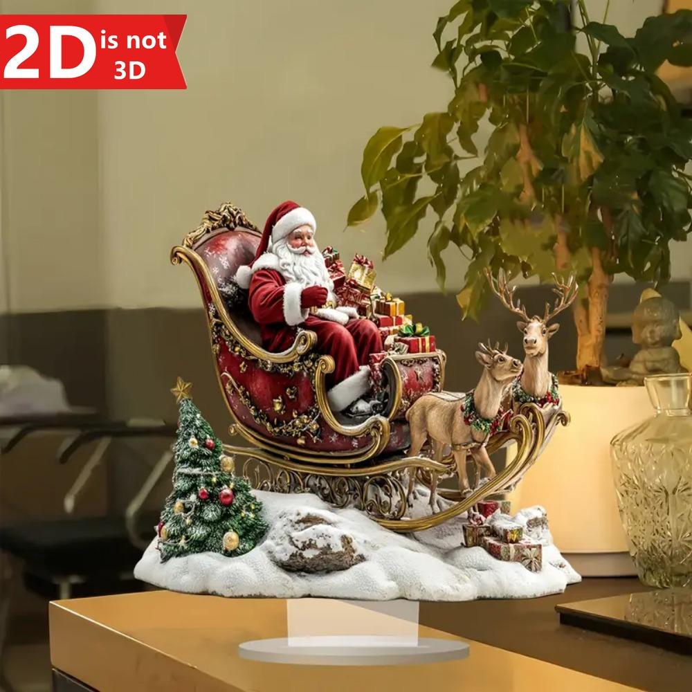 2D Santa & Reindeer Sled Pendant. Multi-purpose holiday decor for home, office & coffee shop.
