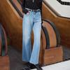 Yang Shulin Retro Snowflake Blue Jeans: Hong Kong Style Loose Slimming Flare Pants for Spring and Autumn.