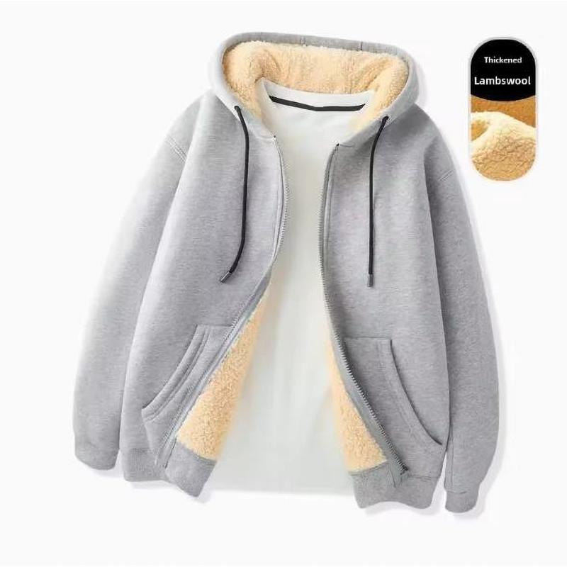 Autumn Winter Thickened Fleece Men's Sweatshirt Black Hooded Cardigan Casual Style Loose Fit  Hooded Jacket