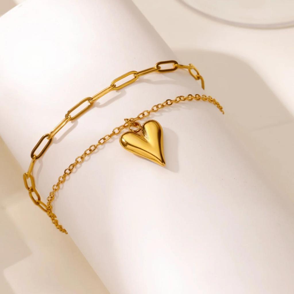 Heart Bracelet For Women Girls Gold Color Stainless Steel Layered Chain Bracelet 2025 Trend  Jewelry Valentine's Day Gift