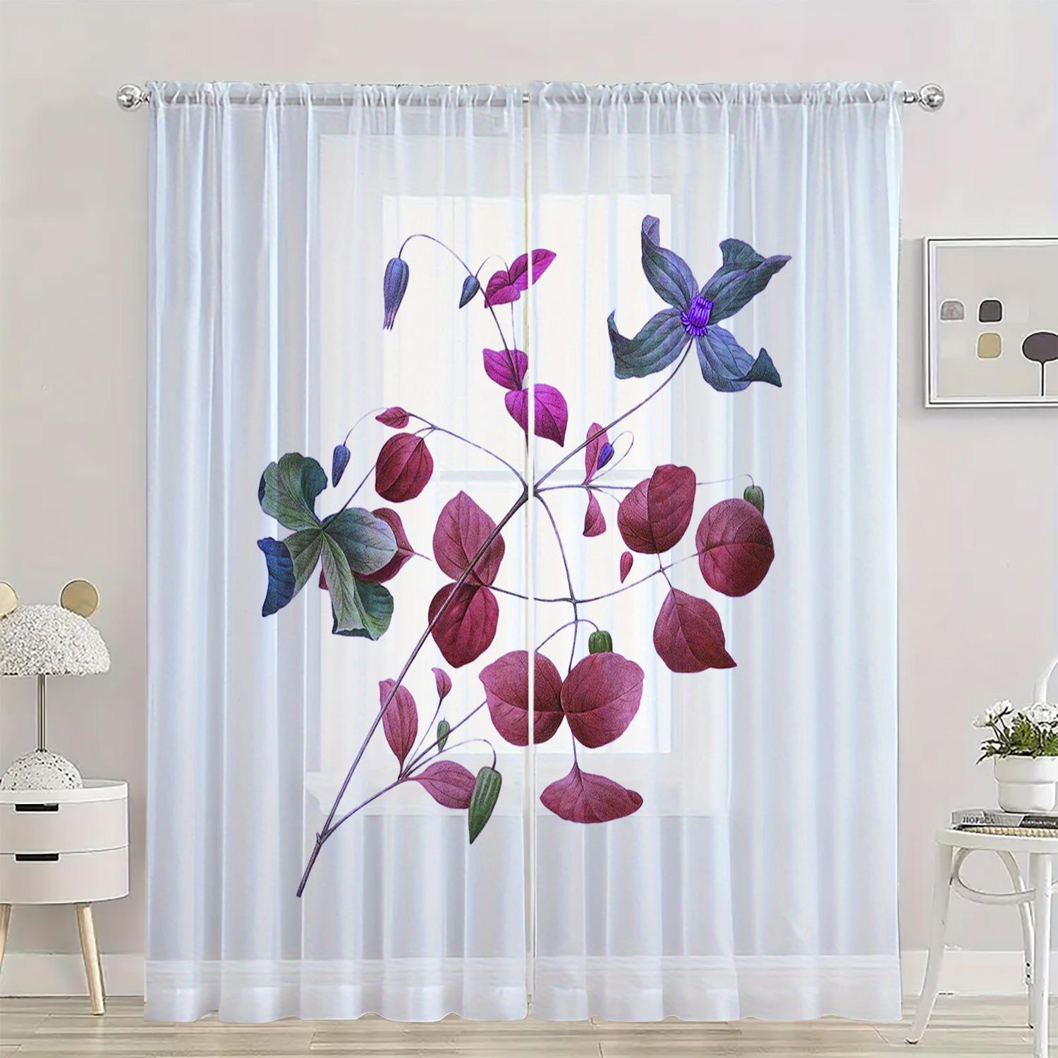 

2 Pieces Hd Digital Colorful Leaves Printed Window Screen Home Decor Style Decoration Living Room Window Curtain 132x160cm